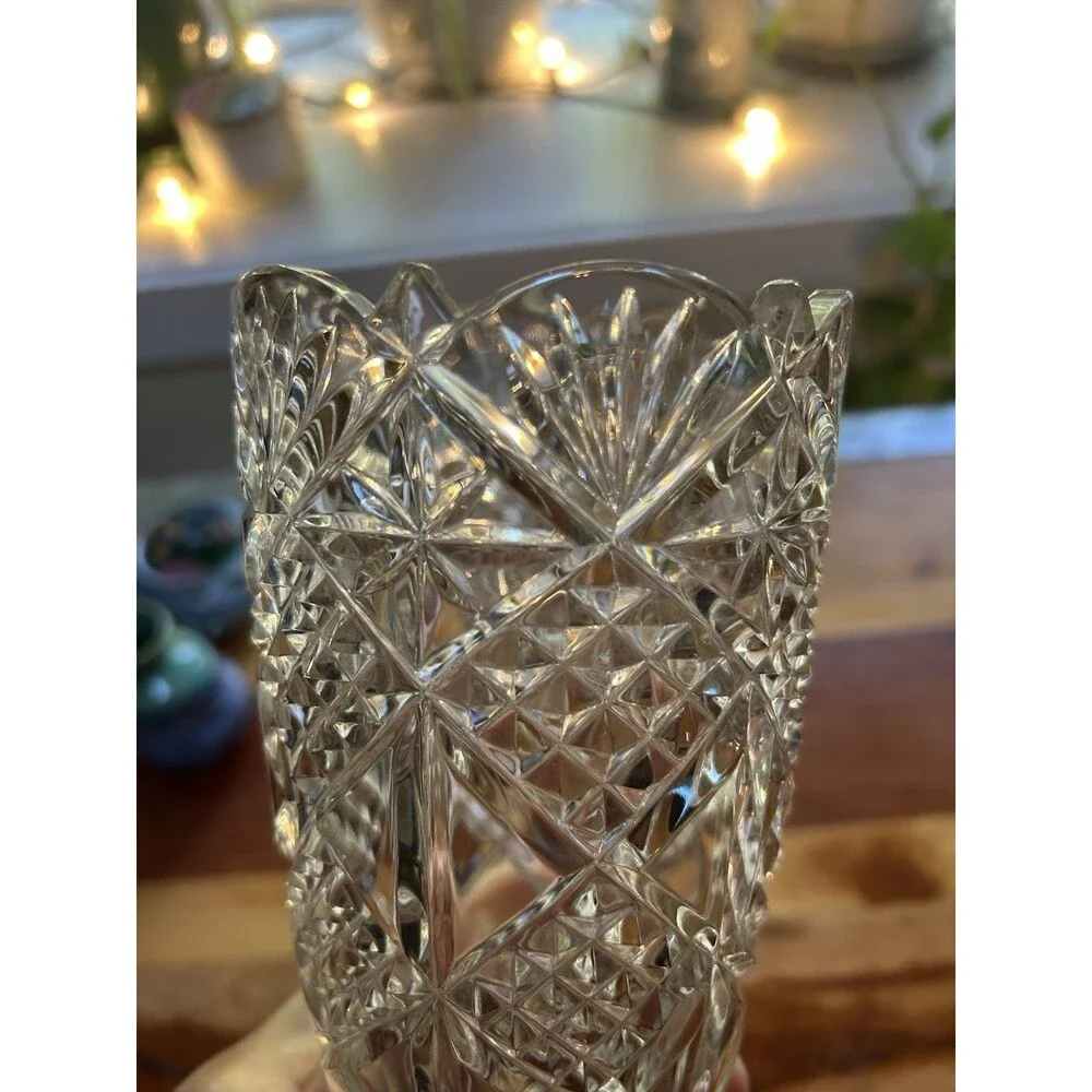 Cut Crystal Vase 8” Bohemian Czech Republic